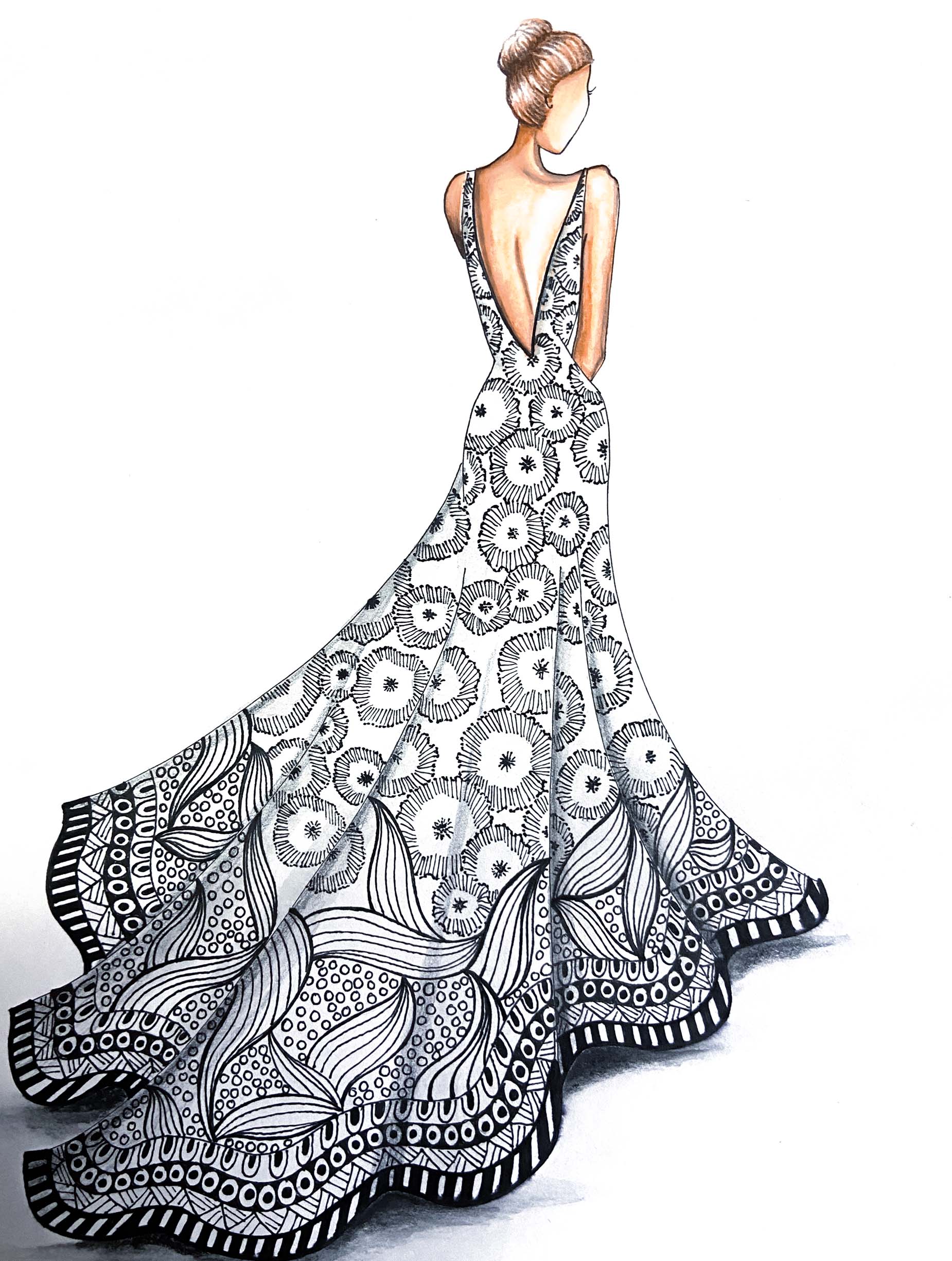 Fashion illustration with mandala design by Bongdiva